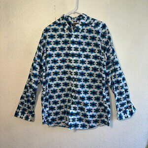 Ariat Men's Casual Button-Up Long Sleeve Shirt Blue Size Lg Aztec Pattern Cotton